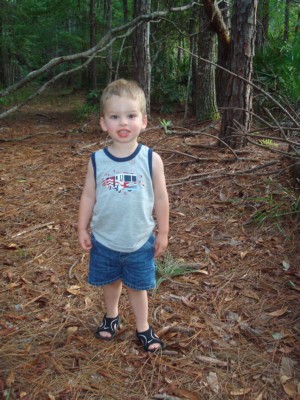 Nathan Poses at a rest stop on the way home